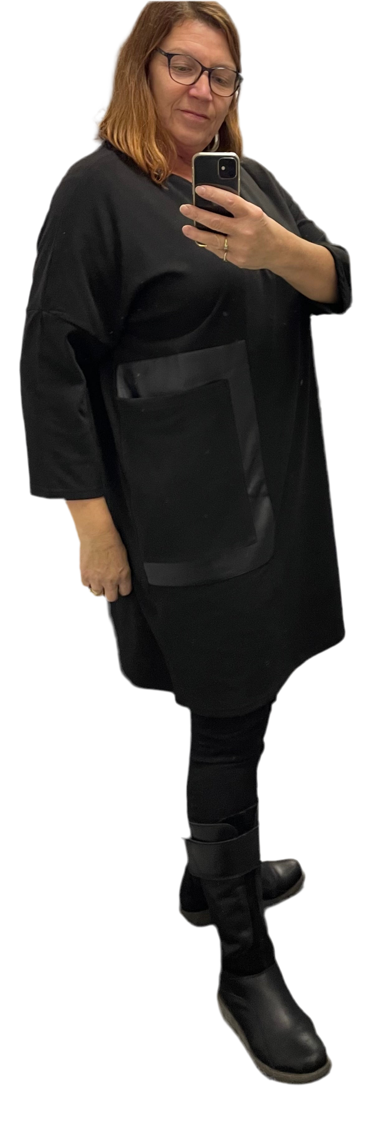 Malissa J Fleece Dress With PU Detail Pocket