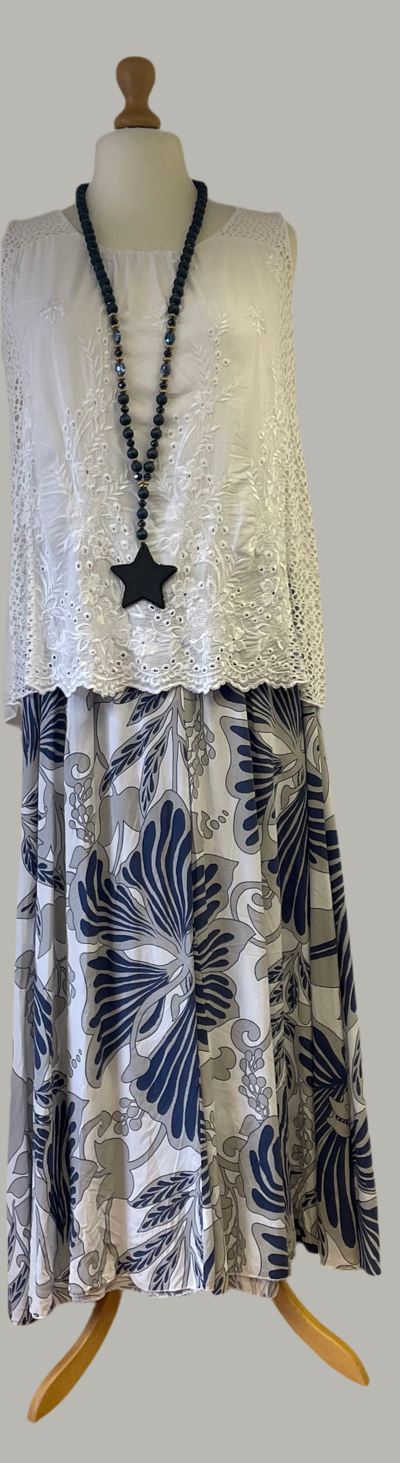 Italian wide leg printed trousers with shirred waist