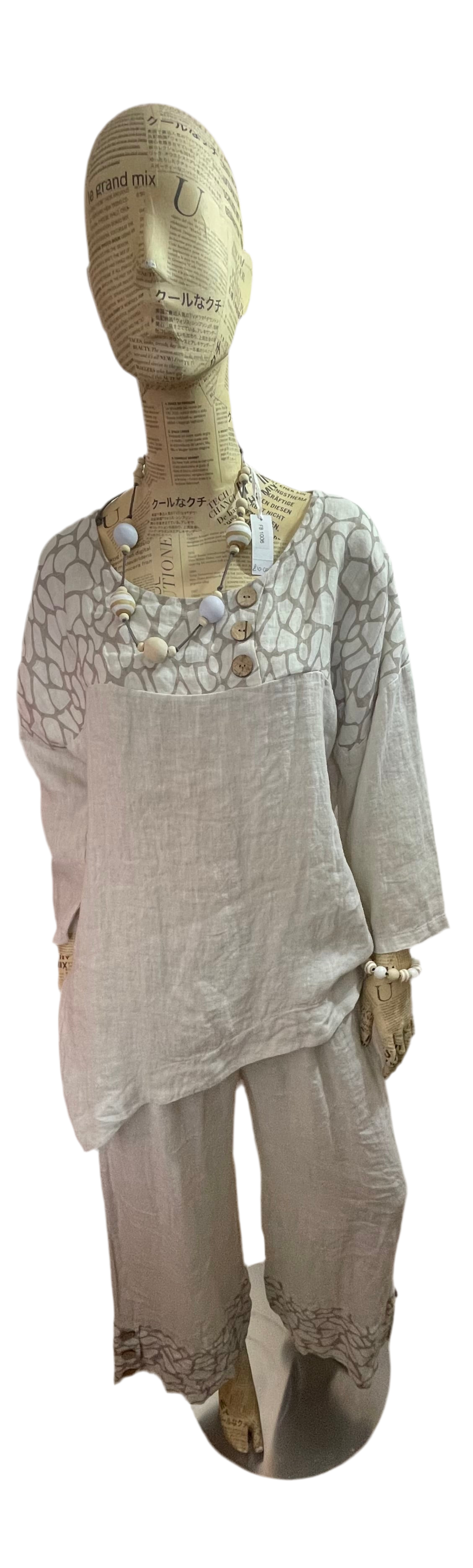 Sarah Tempest linen top with giraffe print panel