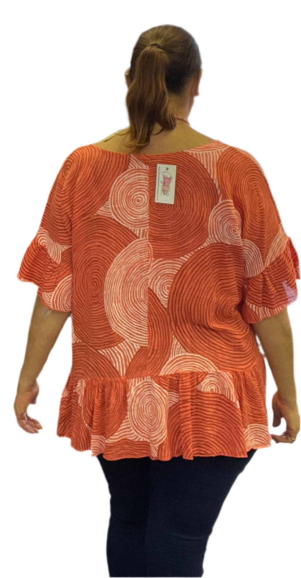 Printed cotton top with frill hem and sleeves