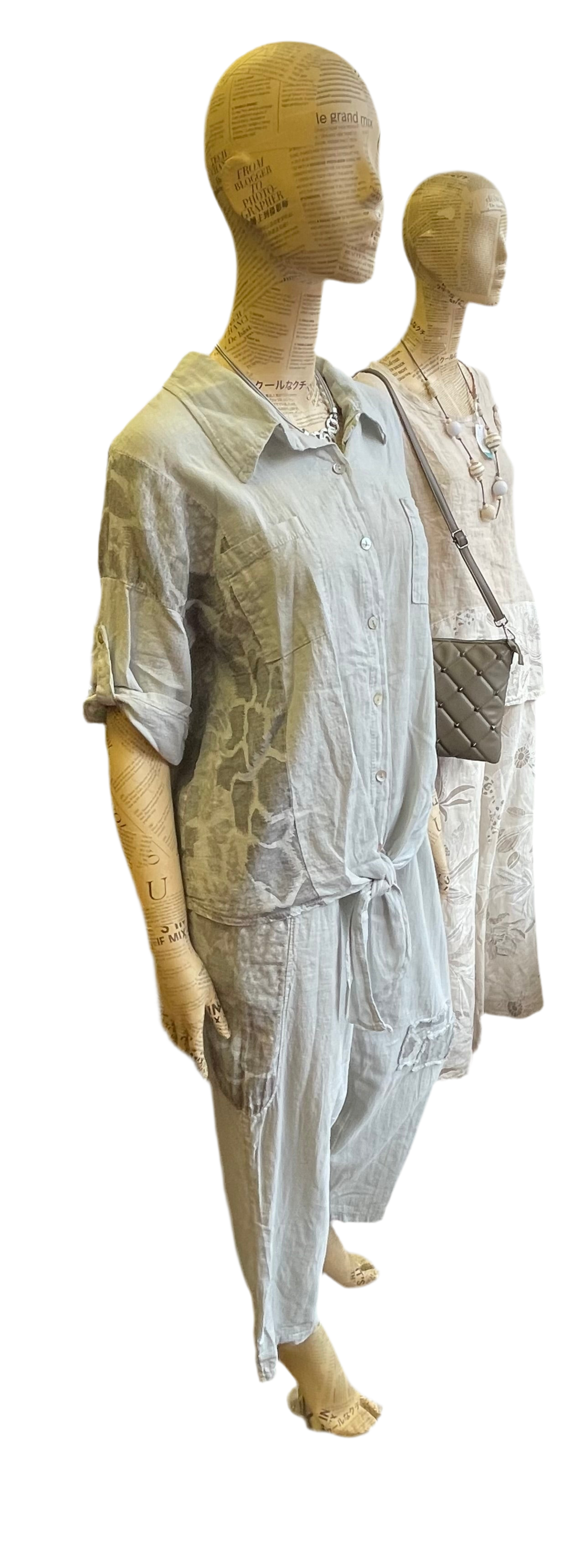 Sarah Tempest superior line mix button down top with animal print panels