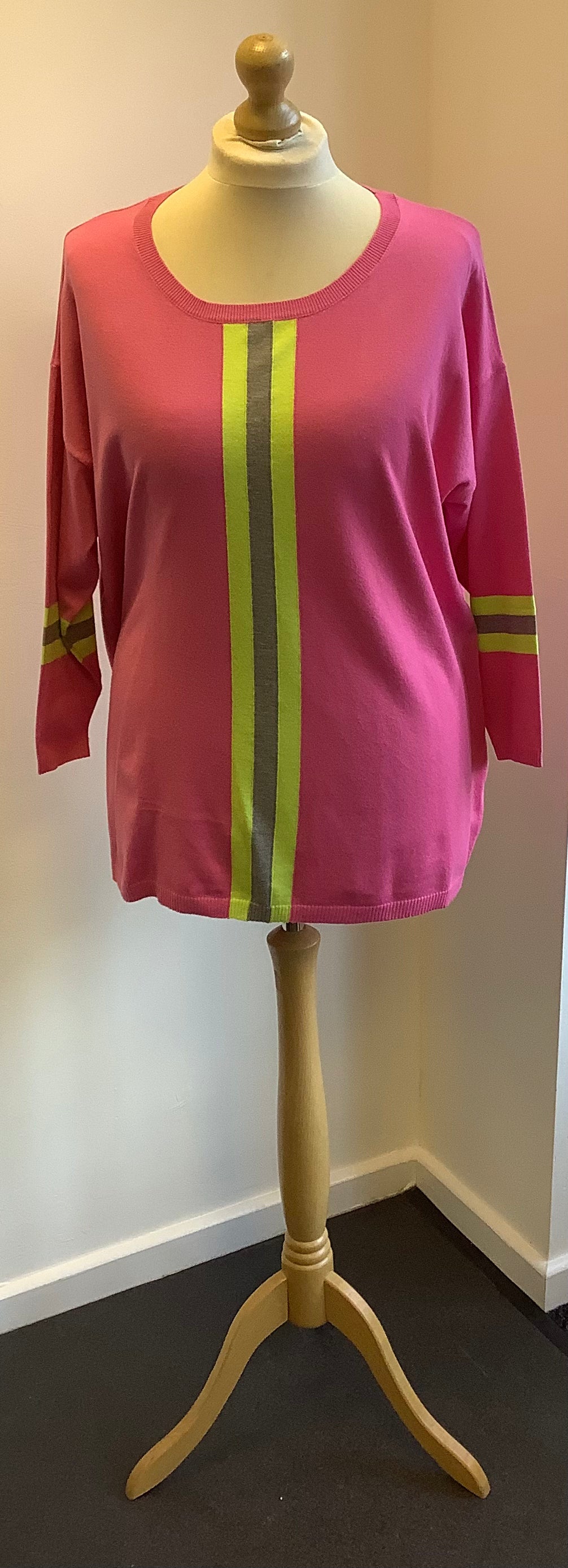 Malissa J Pink Knitted jumper with two tone stripe