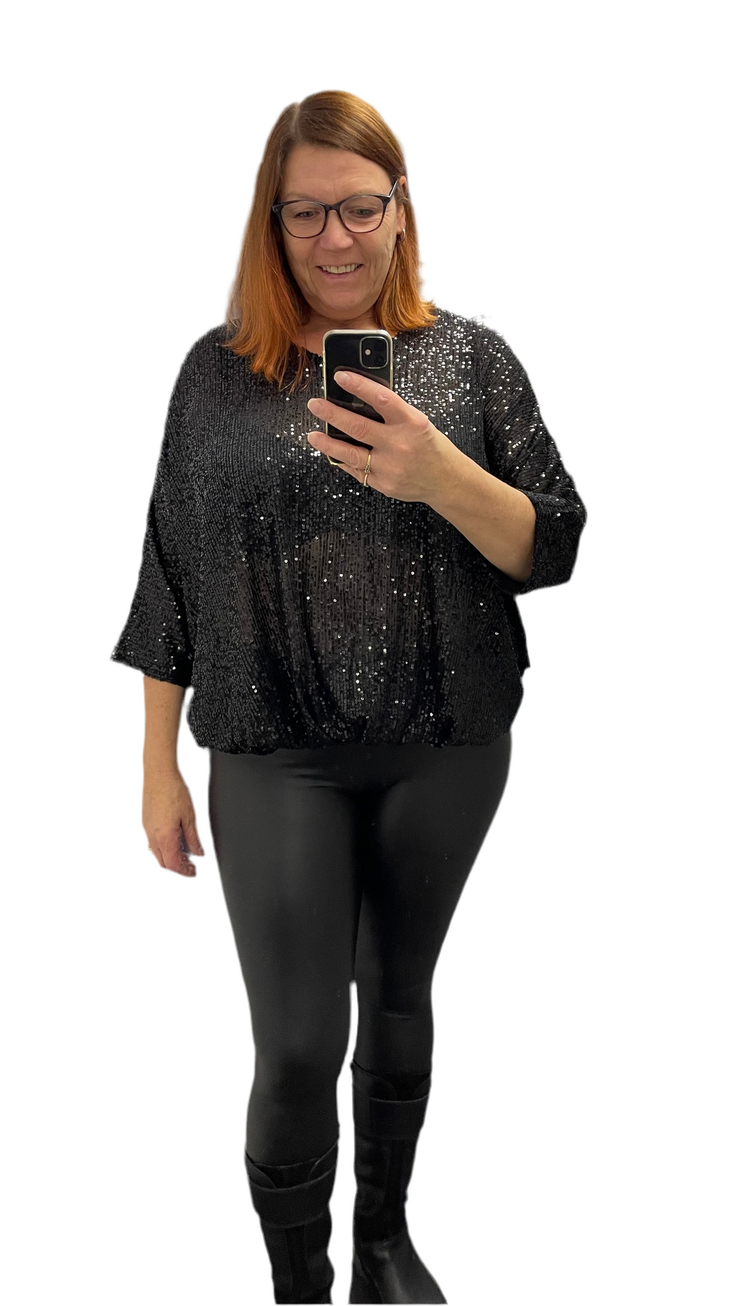 Malissa J Sequin V Neck Jersey Cacoon Top With Batwing Sleeves