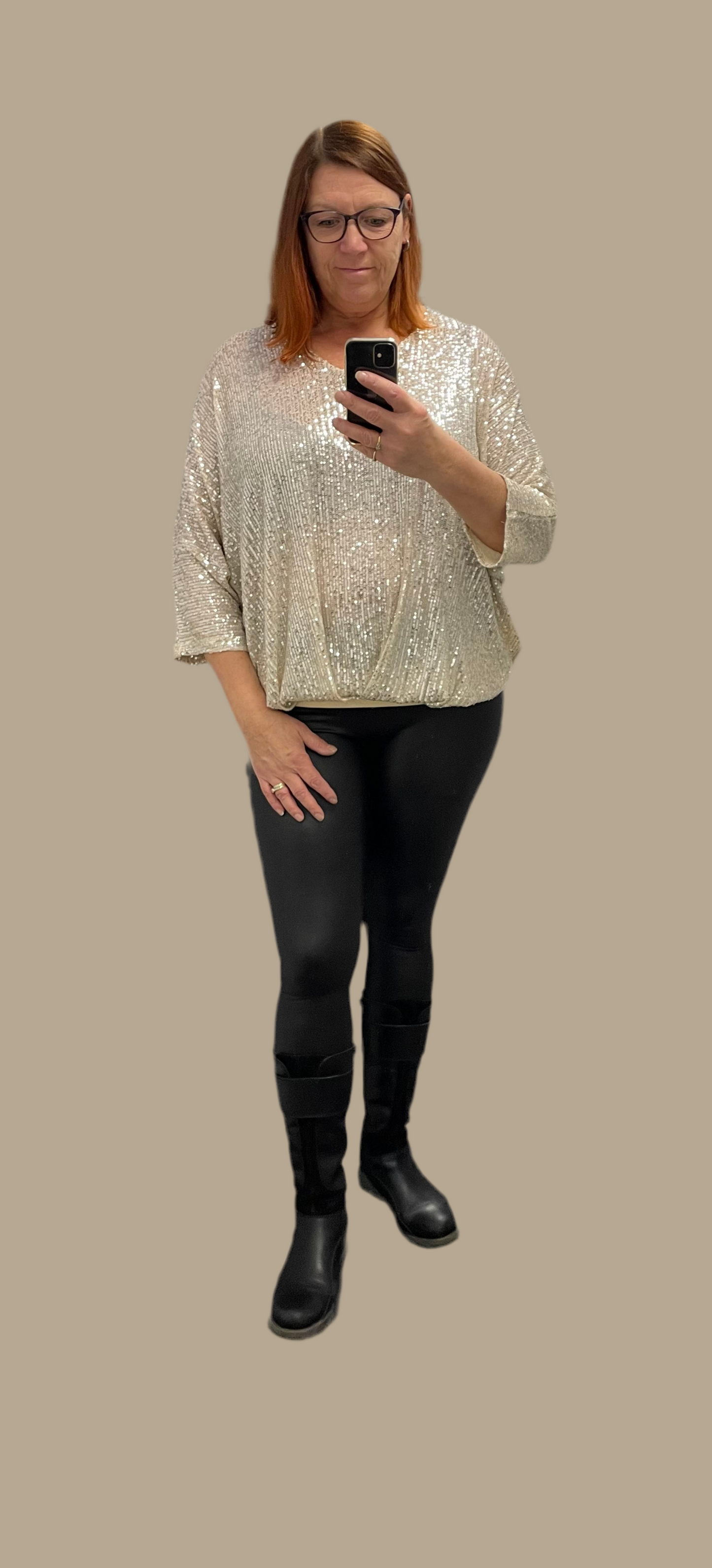 Malissa J Sequin V Neck Jersey Cacoon Top With Batwing Sleeves