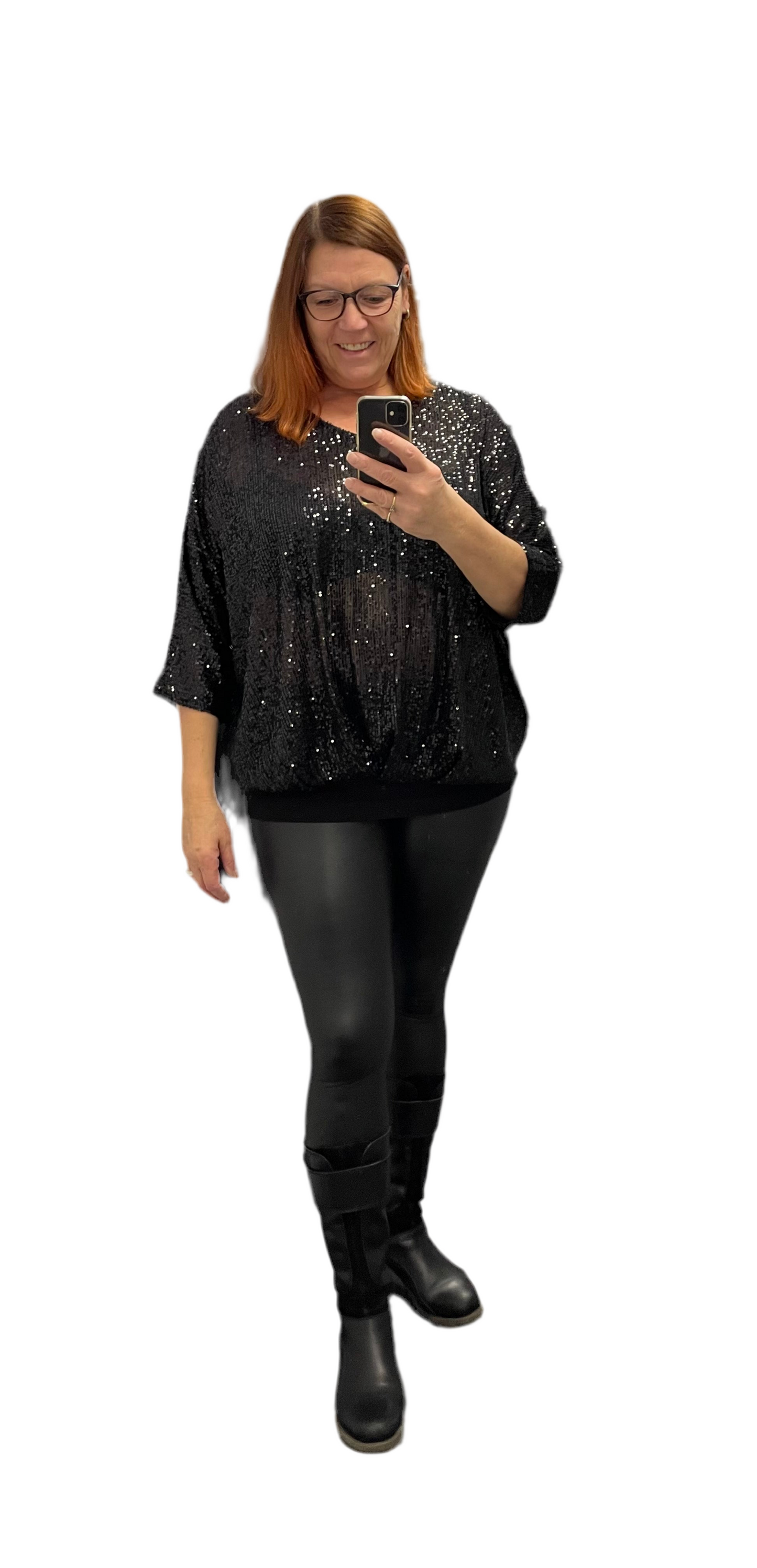 Malissa J Sequin V Neck Jersey Cacoon Top With Batwing Sleeves