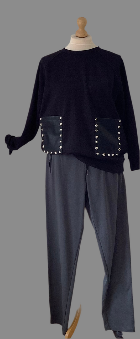 Malissa J Super Soft Jersey Jumper With PU and Stud Detail Pocket