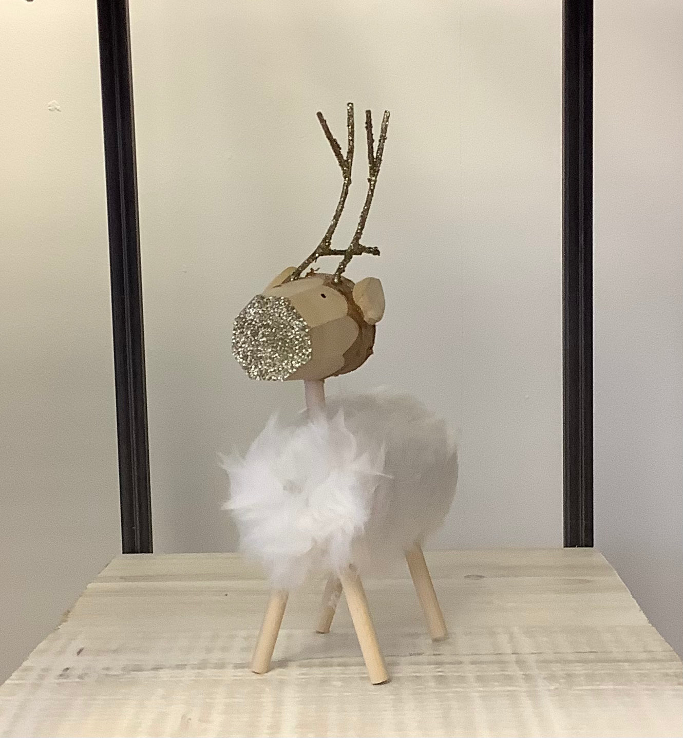 Wooden Reindeer with Faux Fur Body