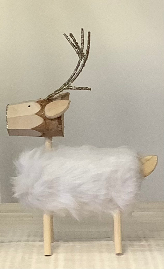 Wooden Reindeer with Faux Fur Body