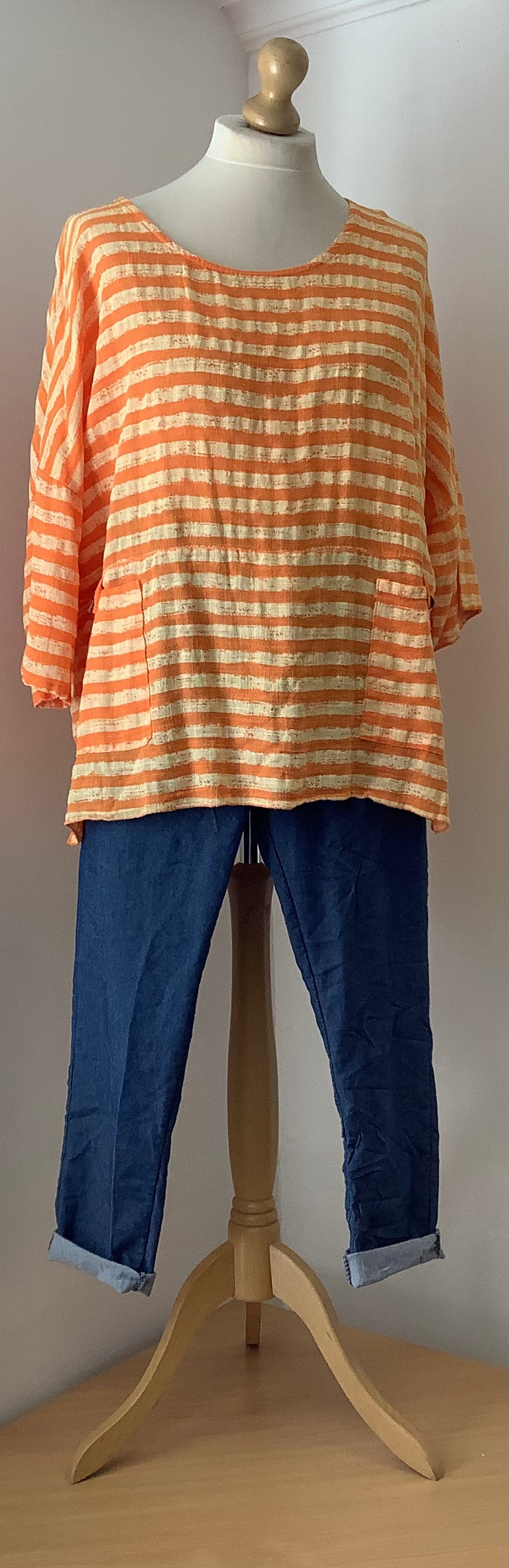 Striped linen pocket top