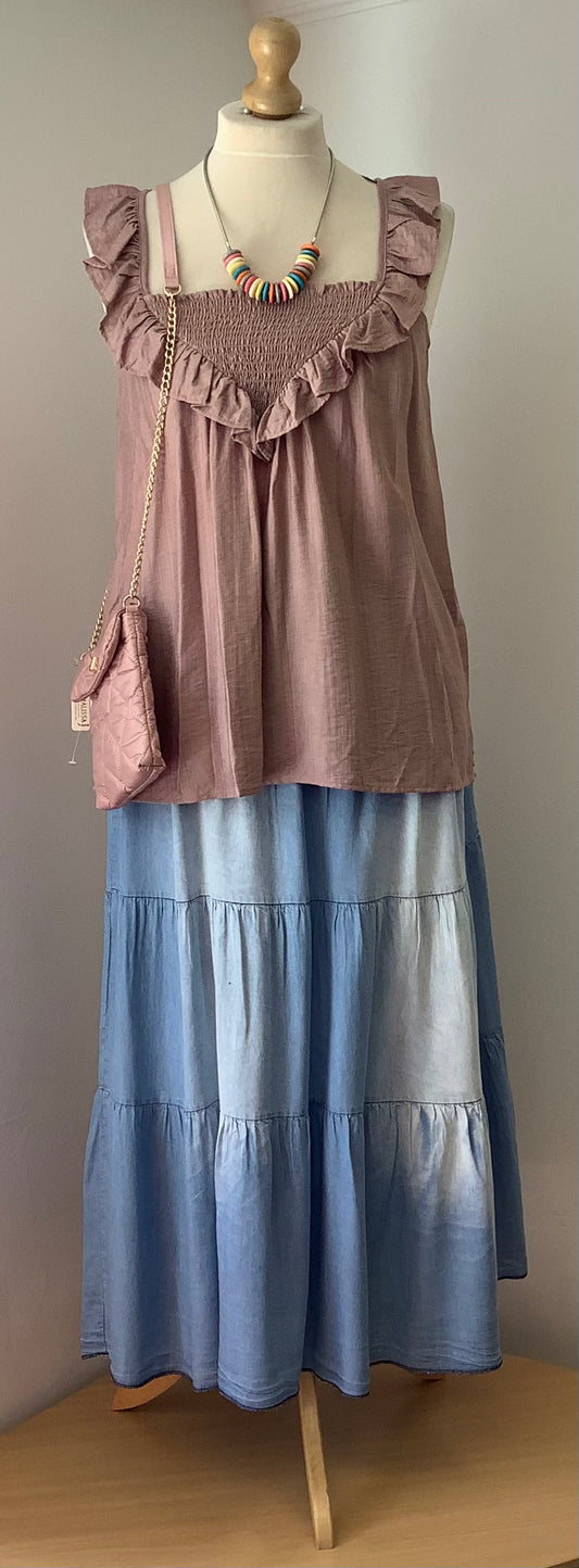 Shirred Waist Maxi Skirt/Dress