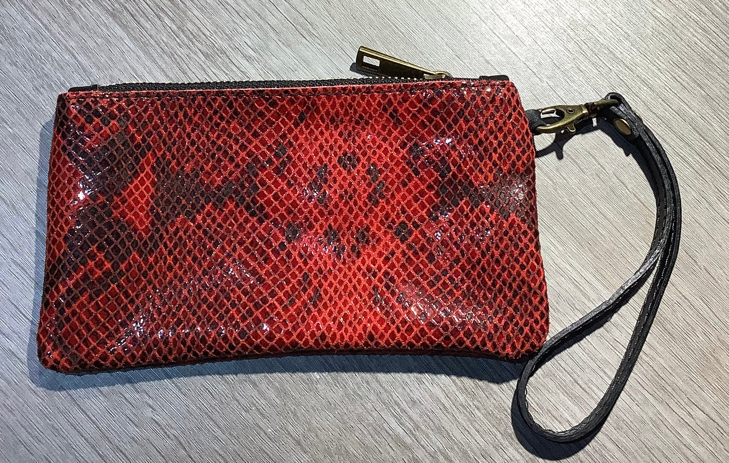 Red Snake Print Leather coin purse