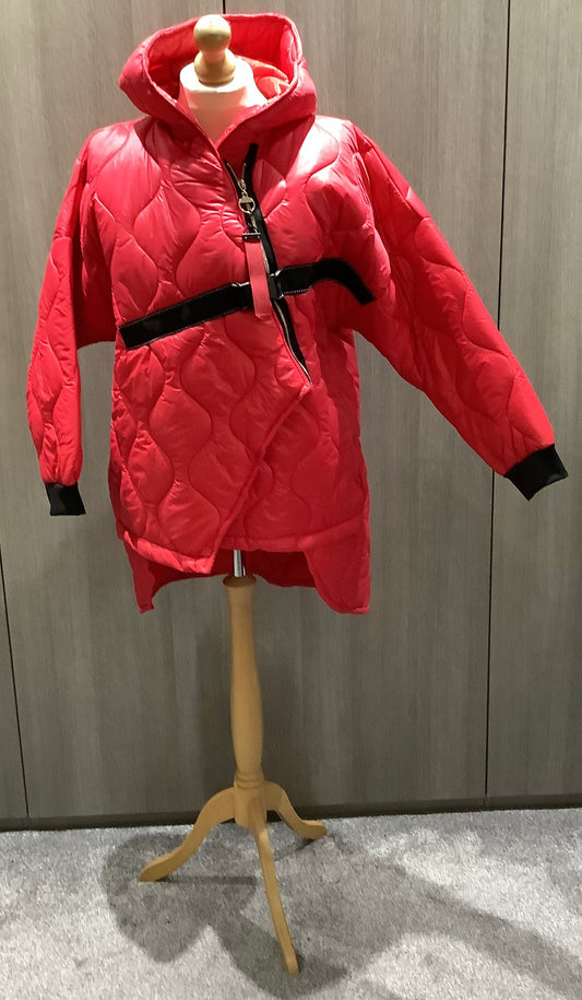 Quirky Dip Hem Padded Jacket With Zip and Clasp Fastening