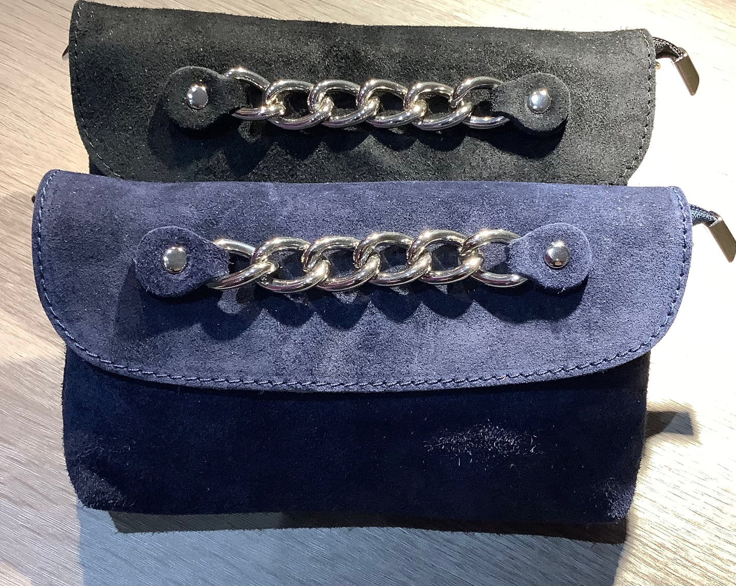 Suede Chain Clutch Bag With Long Strap